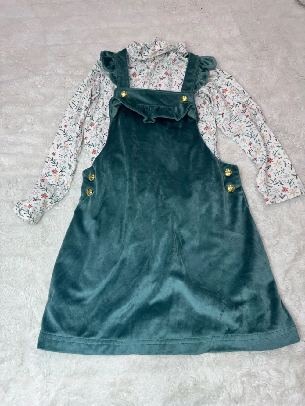 Tahari Girls' Green Velvet Outfit Dress